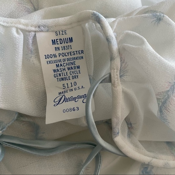 DREAM AWAY Vintage light blue feather print sheer nightgown chemise size medium - Picture 8 of 9